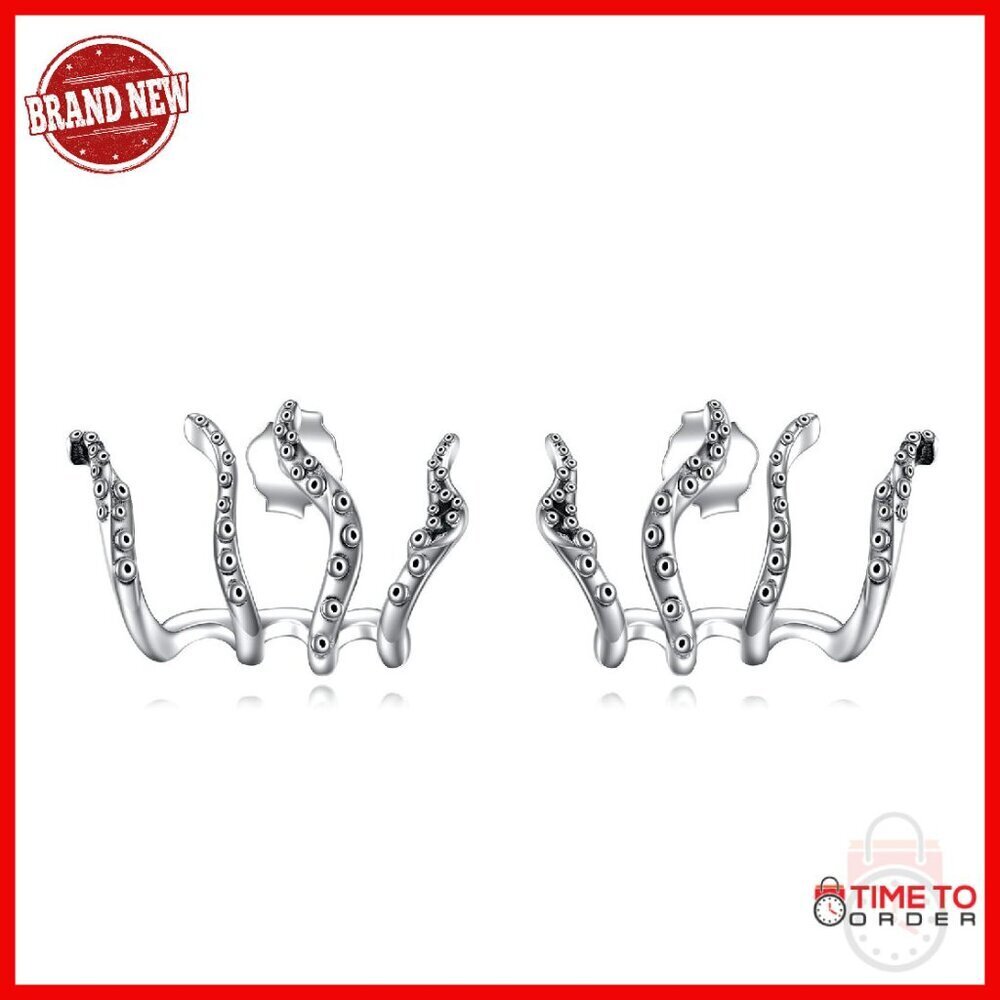 Sterling Silver Octopus Tentacle Crawler Earrings 12mm Lightweight
